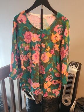 Isaac Mizrahi Pastel Floral Knit Top in Green, Pink & Yellow